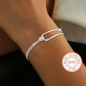 Briswear S925 Sterling Silver Minimalist Double Strand Bracelet